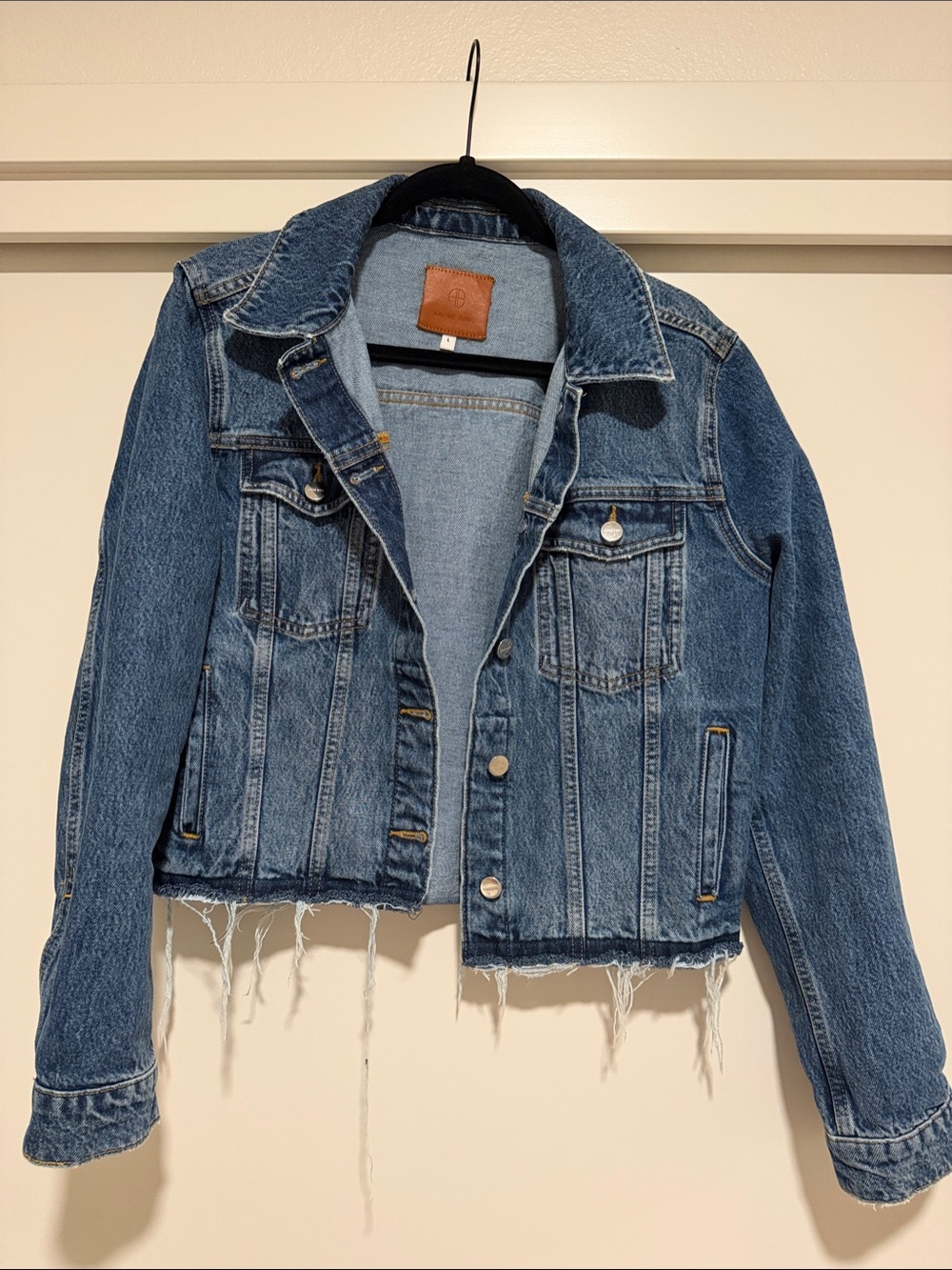 Anine Bing Distressed Light Blue Denim Jacket